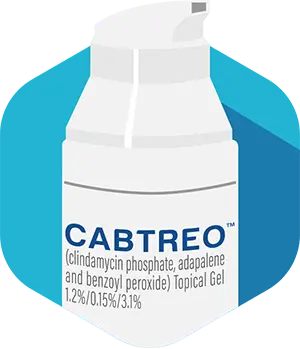 Animated bottle of CABTREO™
(clindamycin phosphate, adapalene and benzoyl peroxide) Topical Gel 1.2%/0.15%/3.1%
