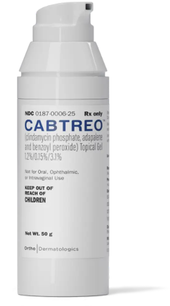 Product shot of CABTREO
(clindamycin phosphate, adapalene and benzoyl peroxide) Topical Gel 1.2%/0.15%/3.1%
